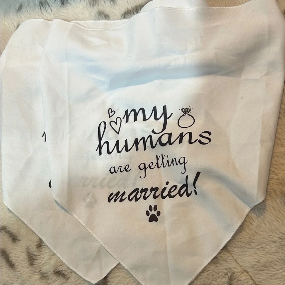 White Getting Married Dog Bandana with Black Print #2